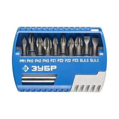 Биты, адаптеры набор бит зубр с магнитным адаптером, 11шт