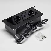 Розетки блок розеток выдвижной горизонт, 2euro, usb a+c с быстрой зарядкой, 250в, 2700w, чёрная, 2 м