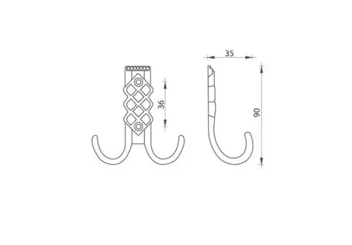 Крючки крючок 2х рожковый, античная бронза